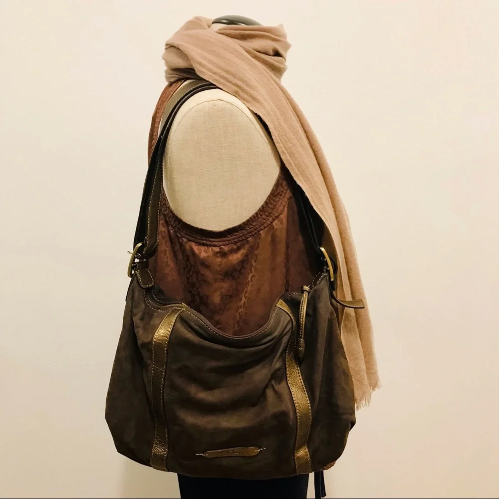 Cole Haan brown suede & golden brown leather hobo shoulder bag. Good used cdtn - Picture 7 of 10